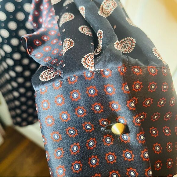 Banana Republic Foulard Ruffle Yoke Sleeve Shift Silk Dress Navy Burgundy 4 - Picture 7 of 11